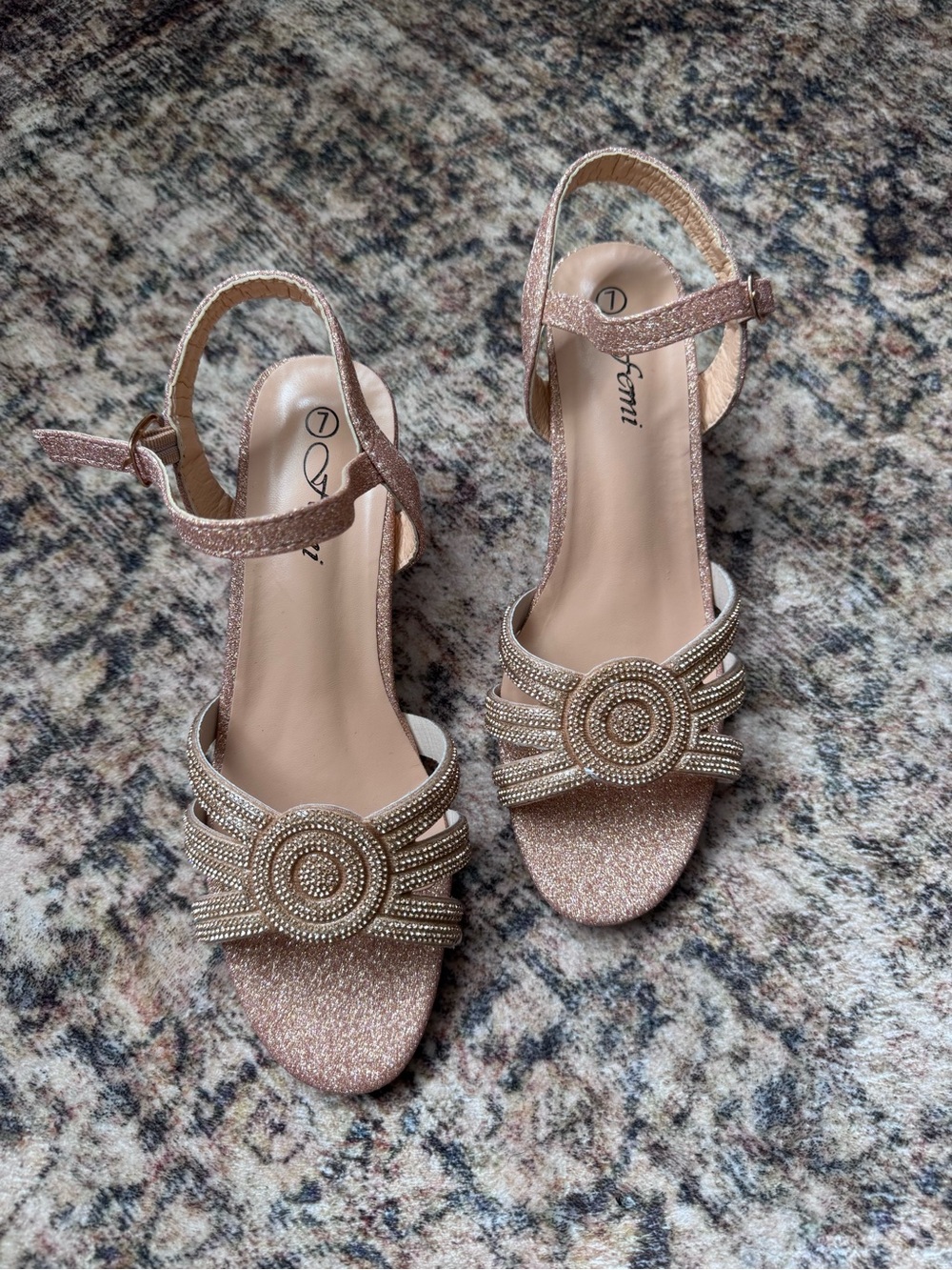 Women's Rose Gold Beaded Open-Toe Heels